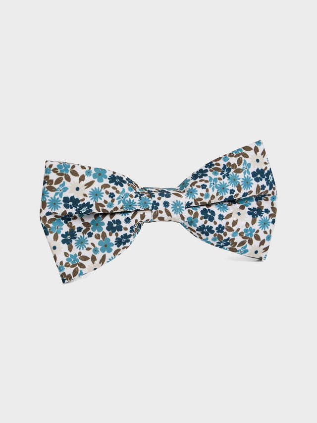 Noeud papillon à motif fleuri bleu prusse et kaki