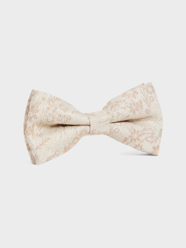 Noeud papillon en coton et soie beiges à motif fleuri