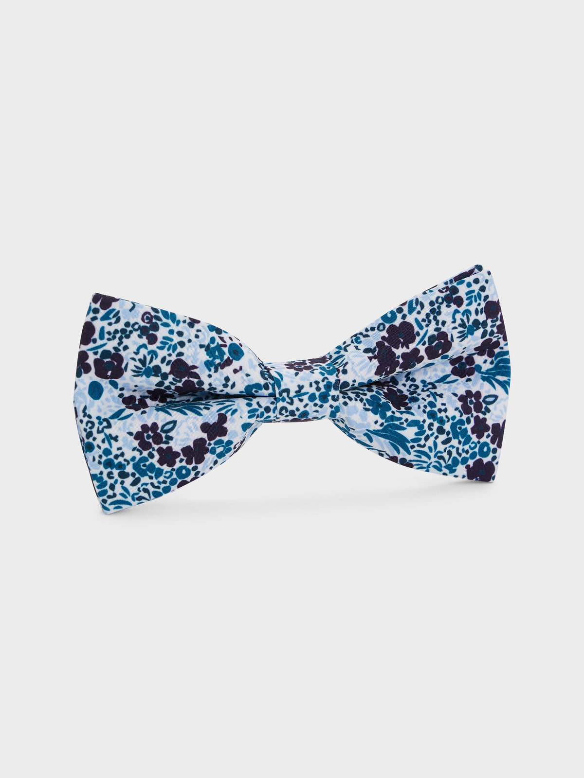 Noeud Papillon Aubergine Motif Fleuri Bleu