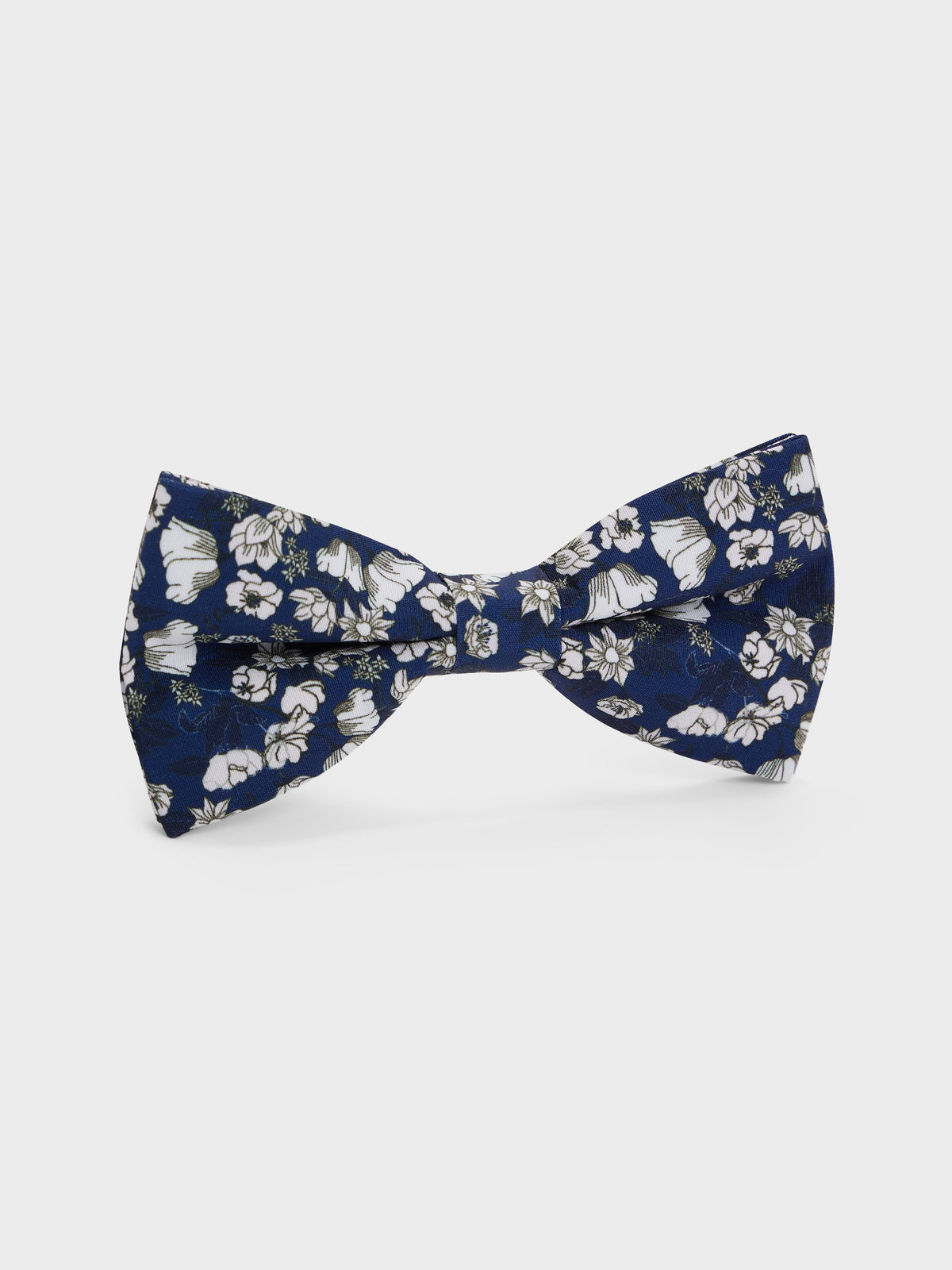 Noeud Papillon Bleu Motif Fleuri Blanc