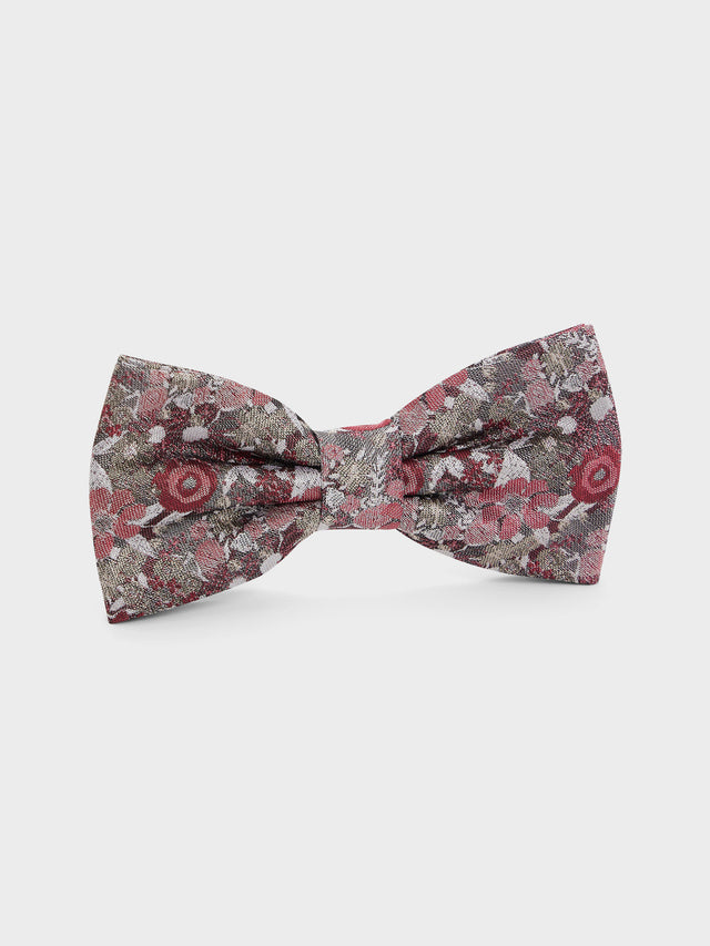 Noeud papillon en soie mélangée rouge à motif fleuri