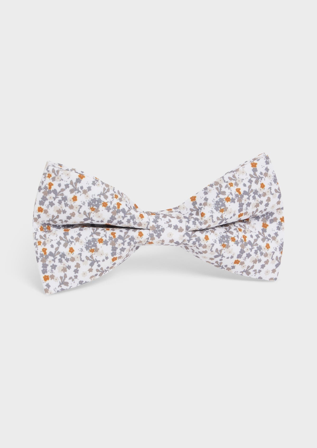 Noeud Papillon Blanc Motif Fleuri Gris Perle Et Orange