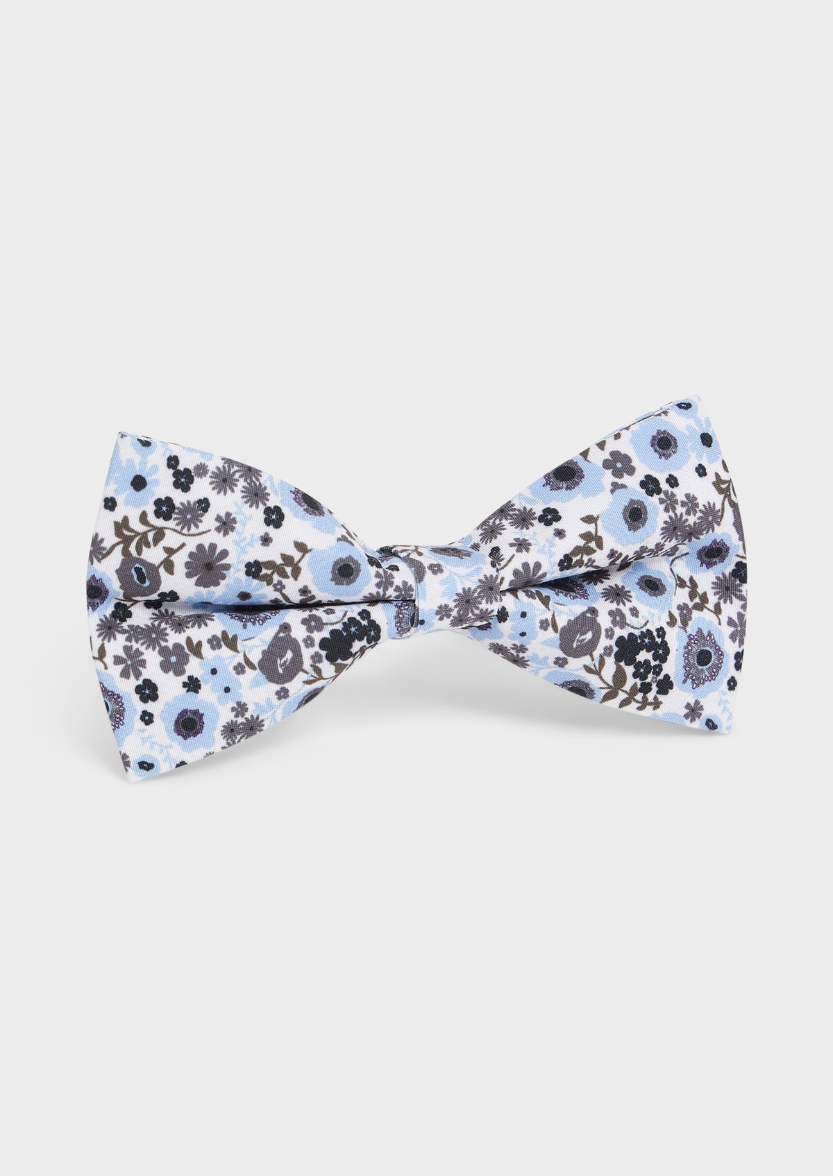 Noeud Papillon Blanc Motif Fleuri Kaki Et Bleu Ciel
