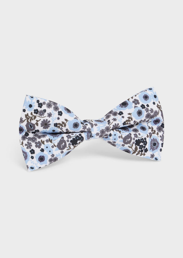 Noeud papillon blanc à motif fleuri kaki et bleu ciel