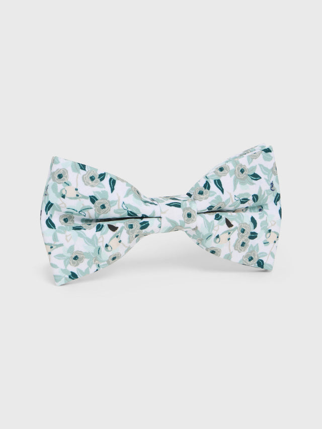 Noeud papillon à motif fleuri bleu prusse et vert