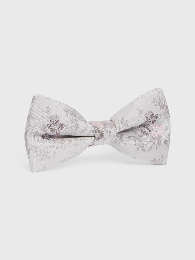 Noeud papillon en soie mélangée à motif fleuri rose