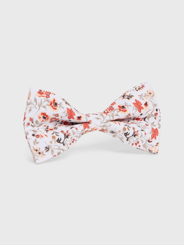 Noeud papillon à motif fleuri marron et pêche