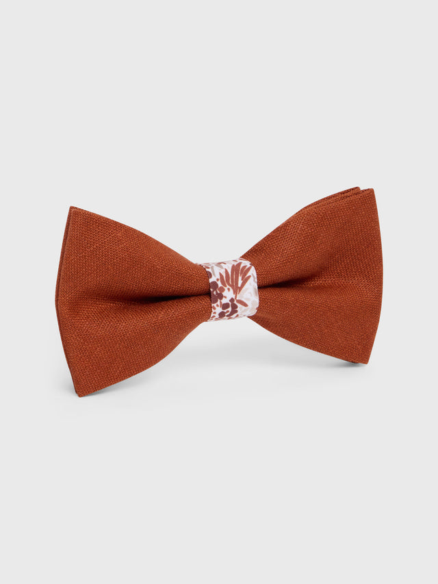 Noeud papillon bi-matière terracotta à motif fleuri