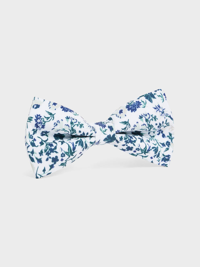 Noeud papillon à motif fleuri vert bouteille et bleu