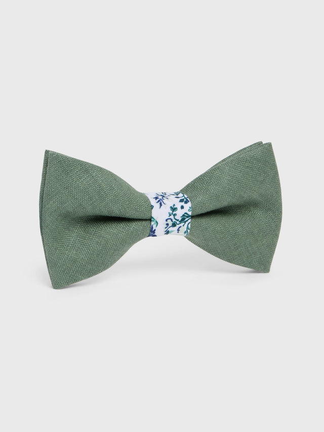 Noeud papillon bi-matière vert bouteille à motif fleuri