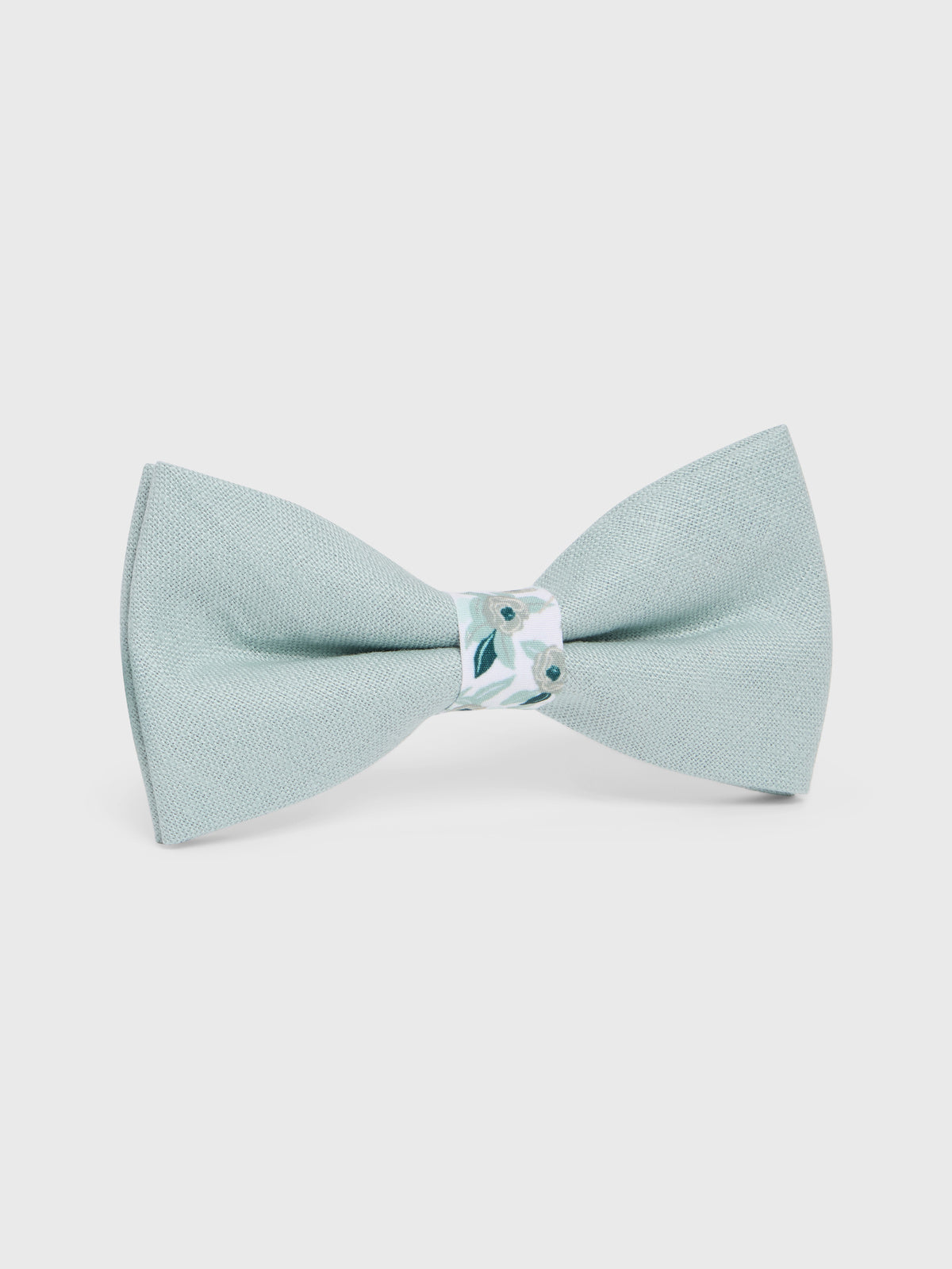 Noeud papillon bi-matière vert d'eau à motif fleuri