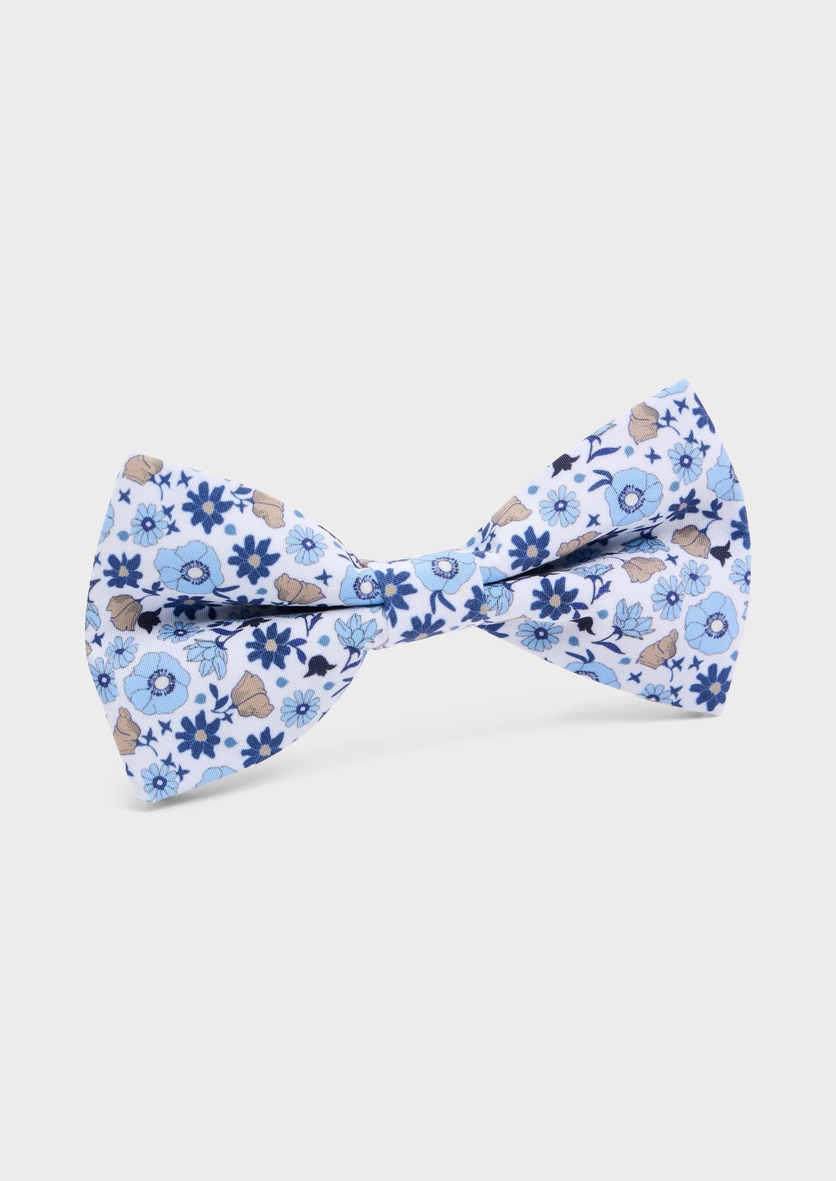 Noeud Papillon Blanc Motif Fleuri Bleu Azur Bleu Ciel Et Beige