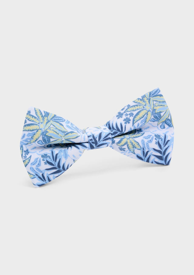 Noeud papillon blanc à motif fleuri bleu ciel et jaune