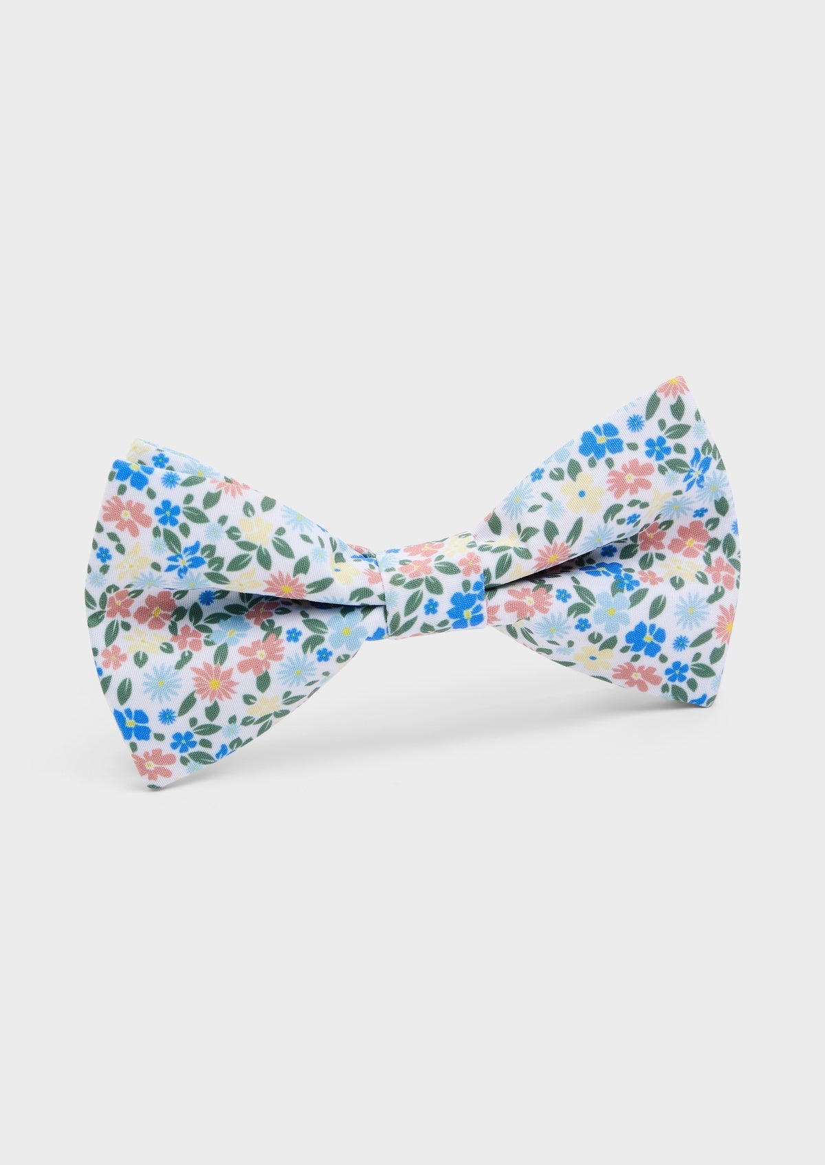 Noeud Papillon Blanc Motif Fleuri Vert Rose Bleu Et Jaune