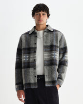 Nolan Grey And Blue Check Wool Overshirt