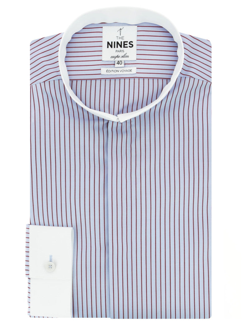 Wrinkle Free Light Shirt With Cutaway Collar And Burgundy Stripes