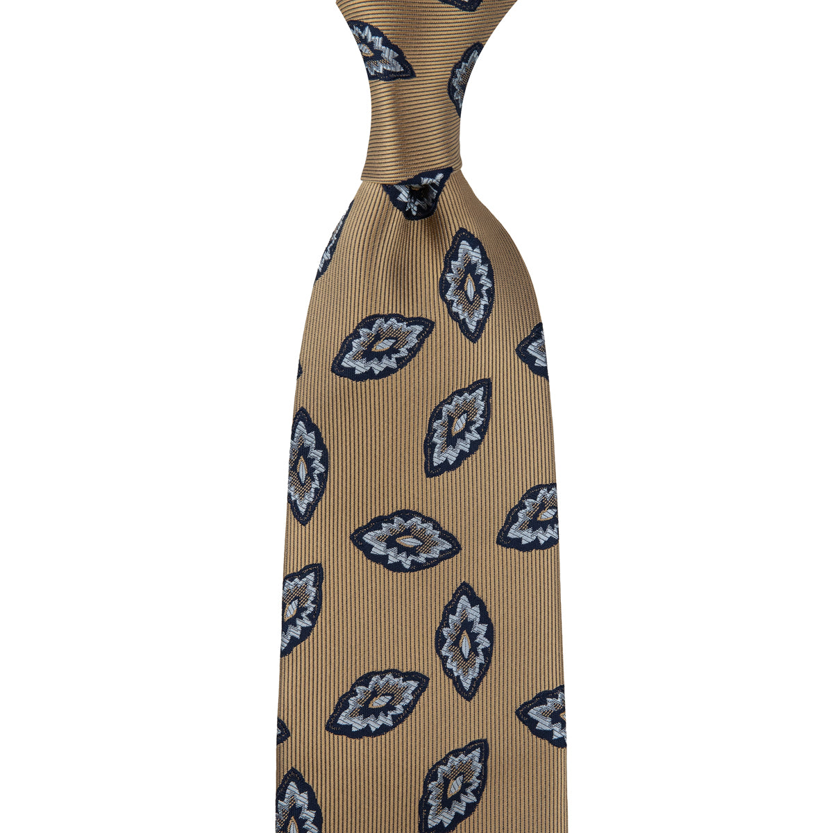 Geometrical Japanese Jacquard Silk Tie Beige Hand Rolled