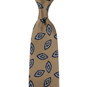 Geometrical Japanese Jacquard Silk Tie - Beige - Hand-Rolled