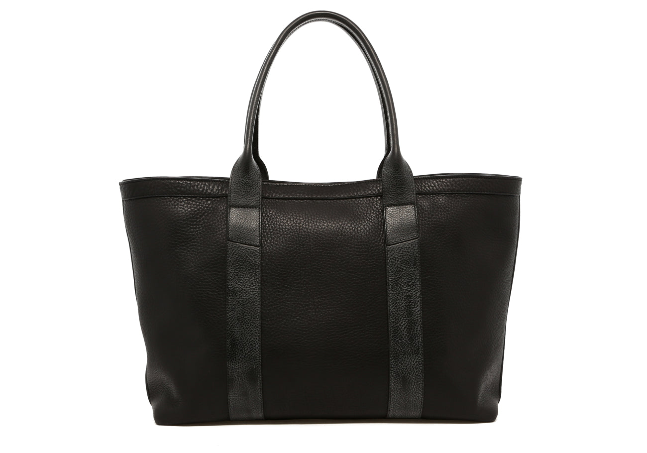 Large Working Tote - Black - Pebbled Leather - Black Cordura