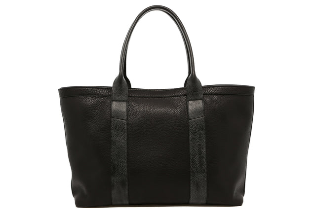 Large Working Tote - Black - Pebbled Leather - Black Cordura