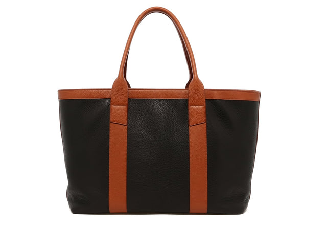 Large Working Tote - Black/Cognac - Pebbled Leather - Zipper Closure
