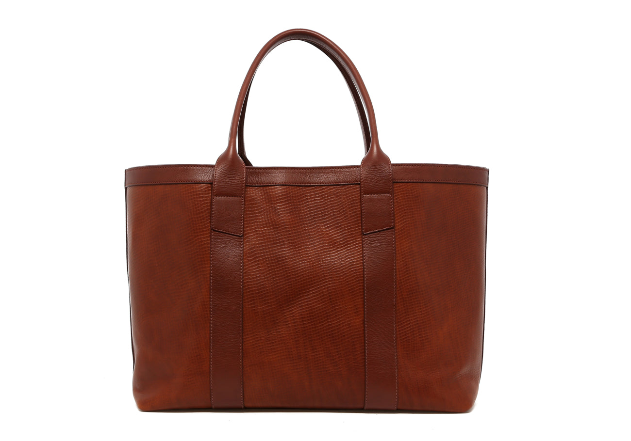 Large Working Tote - Chestnut Cross Grain - Pacific Blue Interior