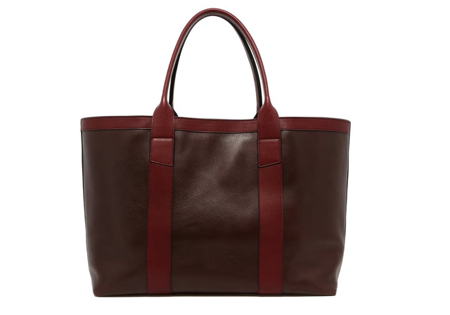 Large Working Tote - Chocolate/Maroon - Tumbled Leather