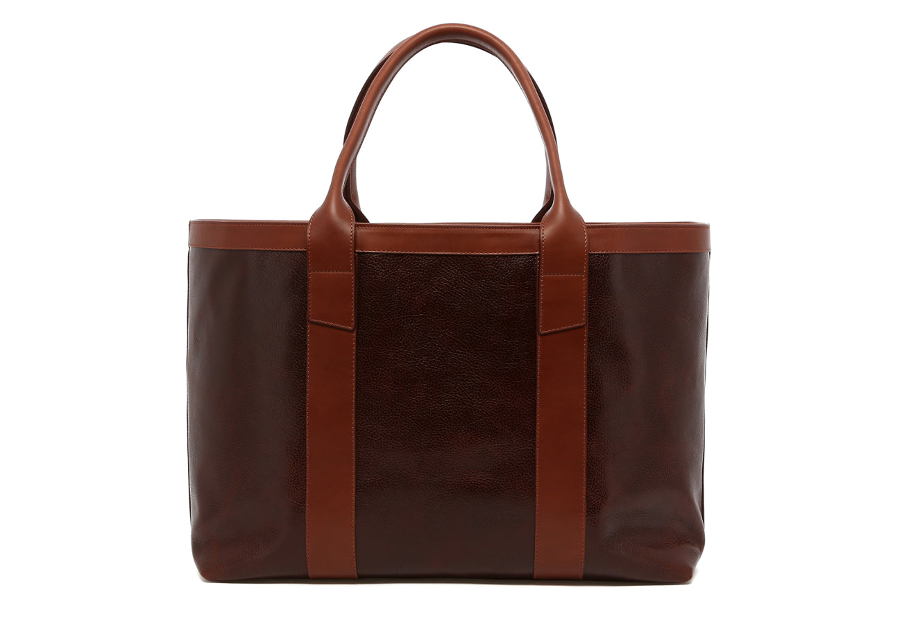 Large Working Tote Glossy Root Beer Chestnut Pacific Blue Interior