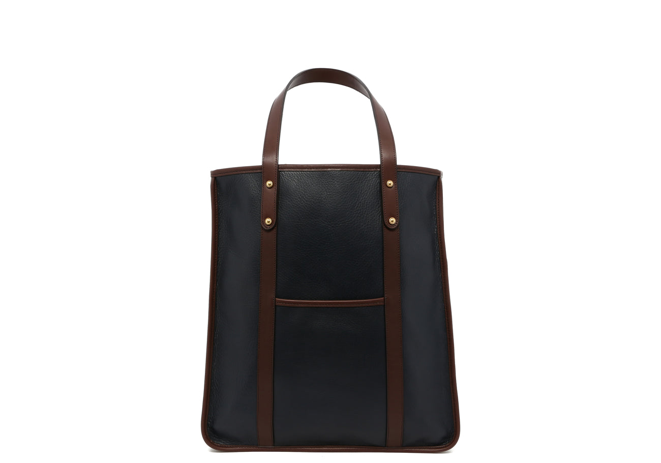 Market Tote - Navy/Chocolate - Tumbled Leather - Unlined