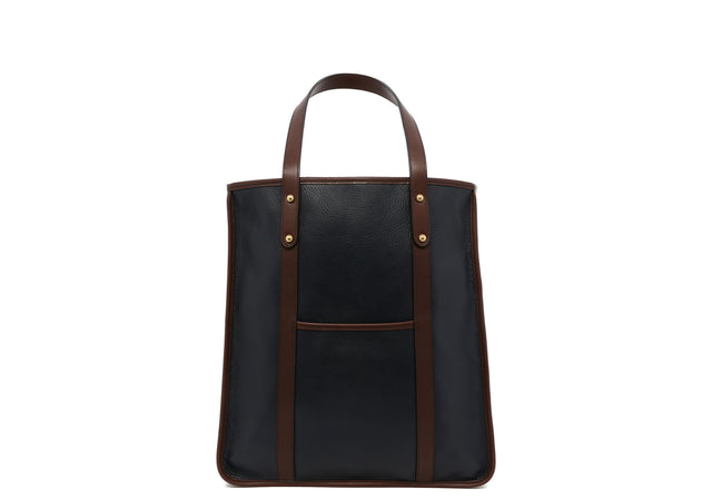 Market Tote - Navy/Chocolate - Tumbled Leather - Unlined