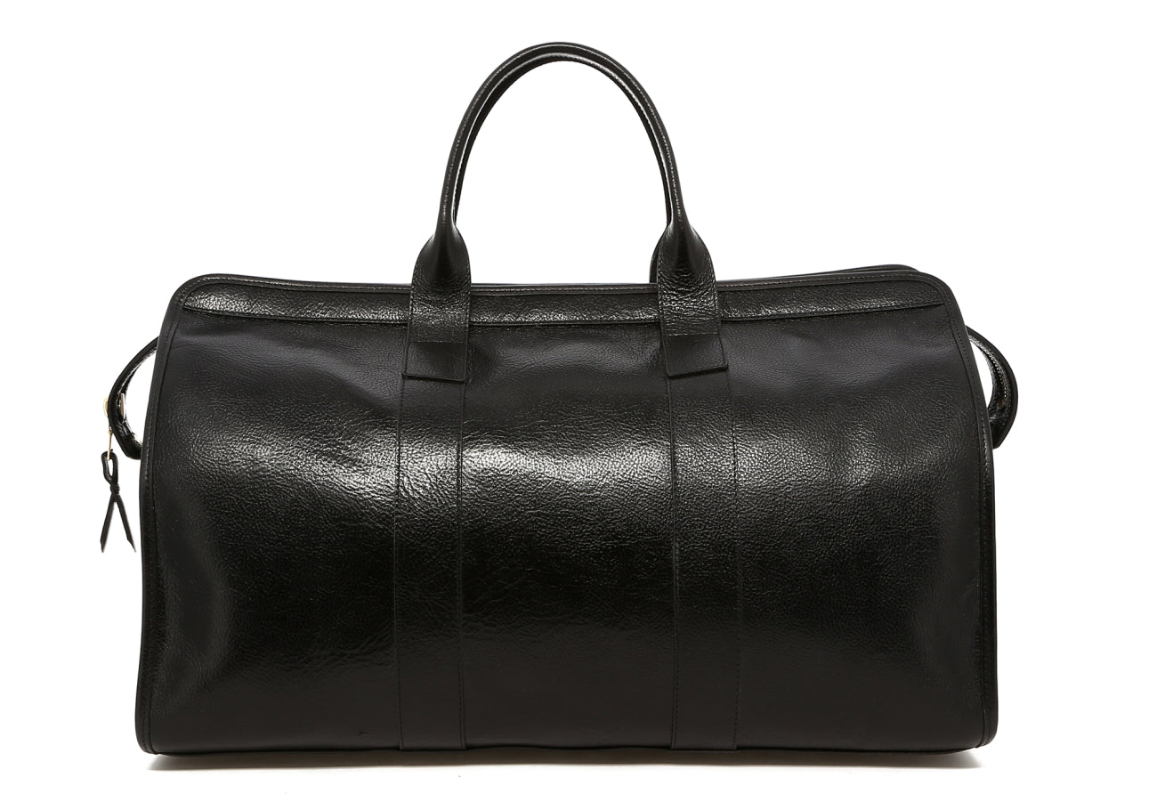 Signature Travel Duffle - Glossy Black - Tumbled Leather - Orange Curdura