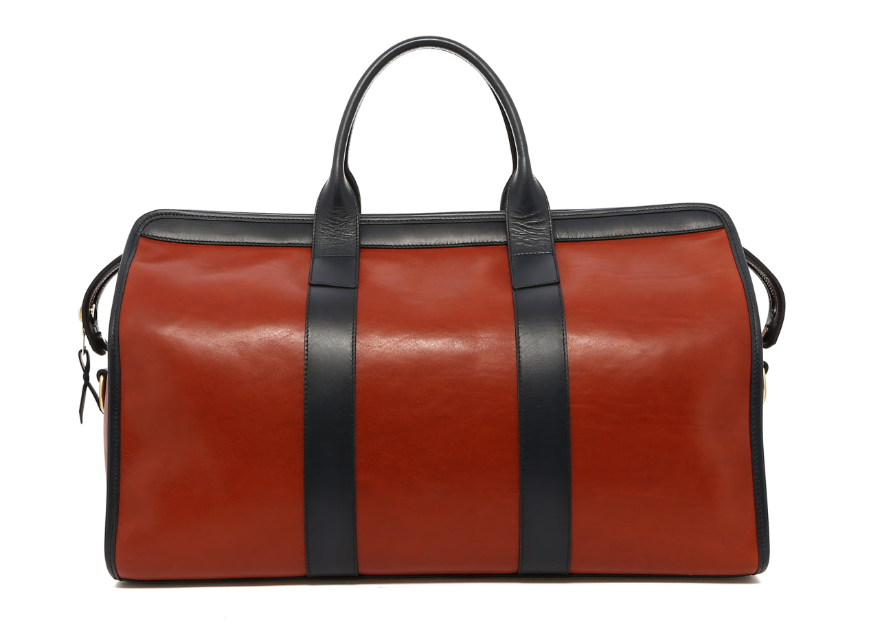 Signature Travel Duffle - Potters Clay/Navy - Tumbled Leather - Olive Canvas