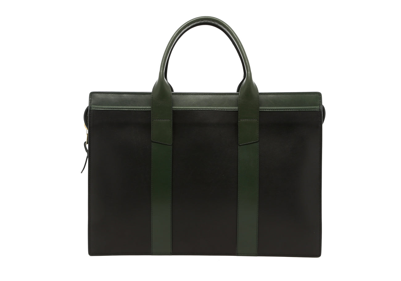 Single Zip-Top - Black/Green - Belting Leather