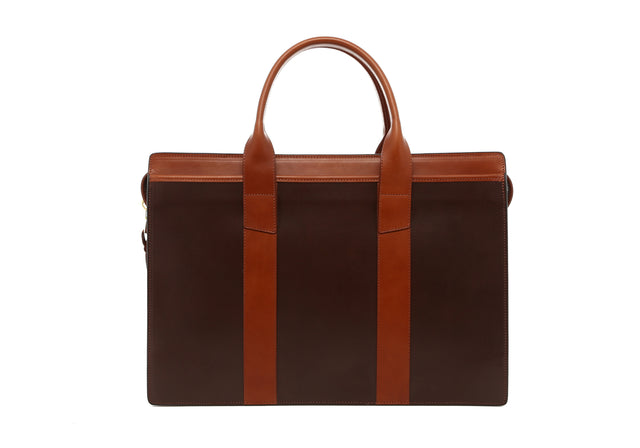 Single Zip-Top Briefcase - Chocolate/Cognac - Belting Leather