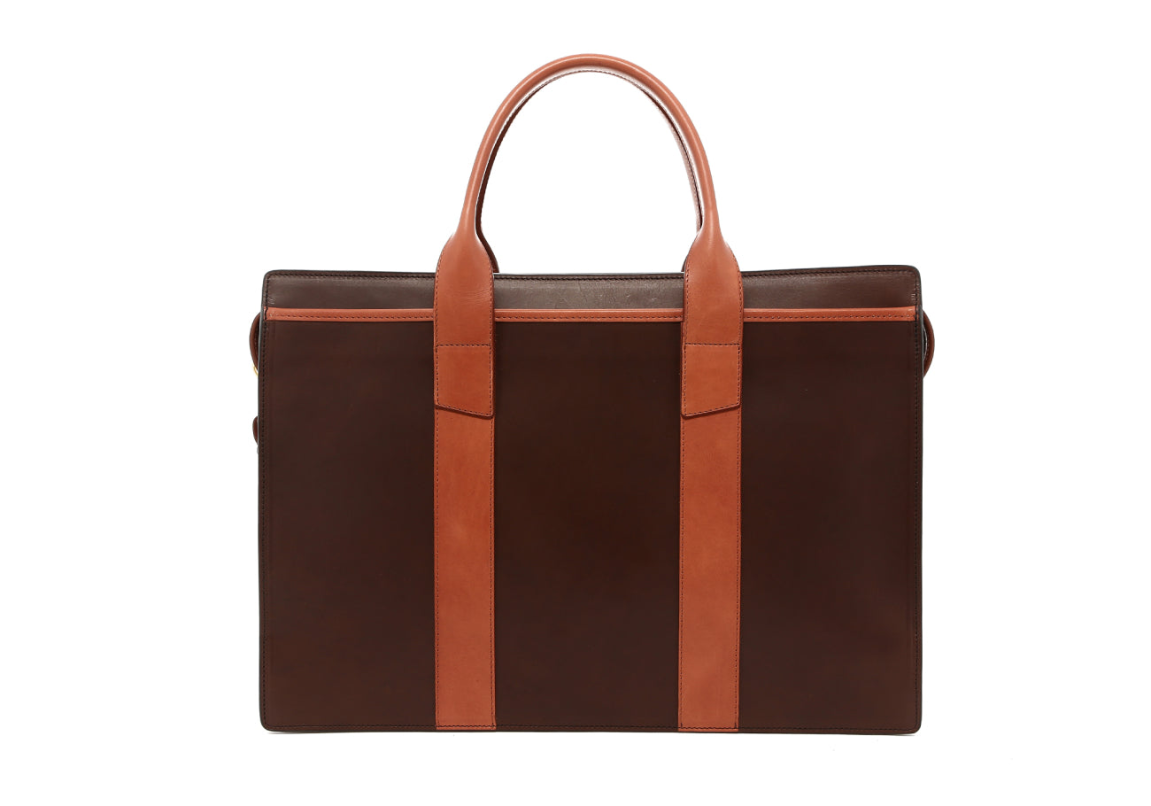 Single Zip-Top Briefcase - Chocolate/Toast - Belting Leather