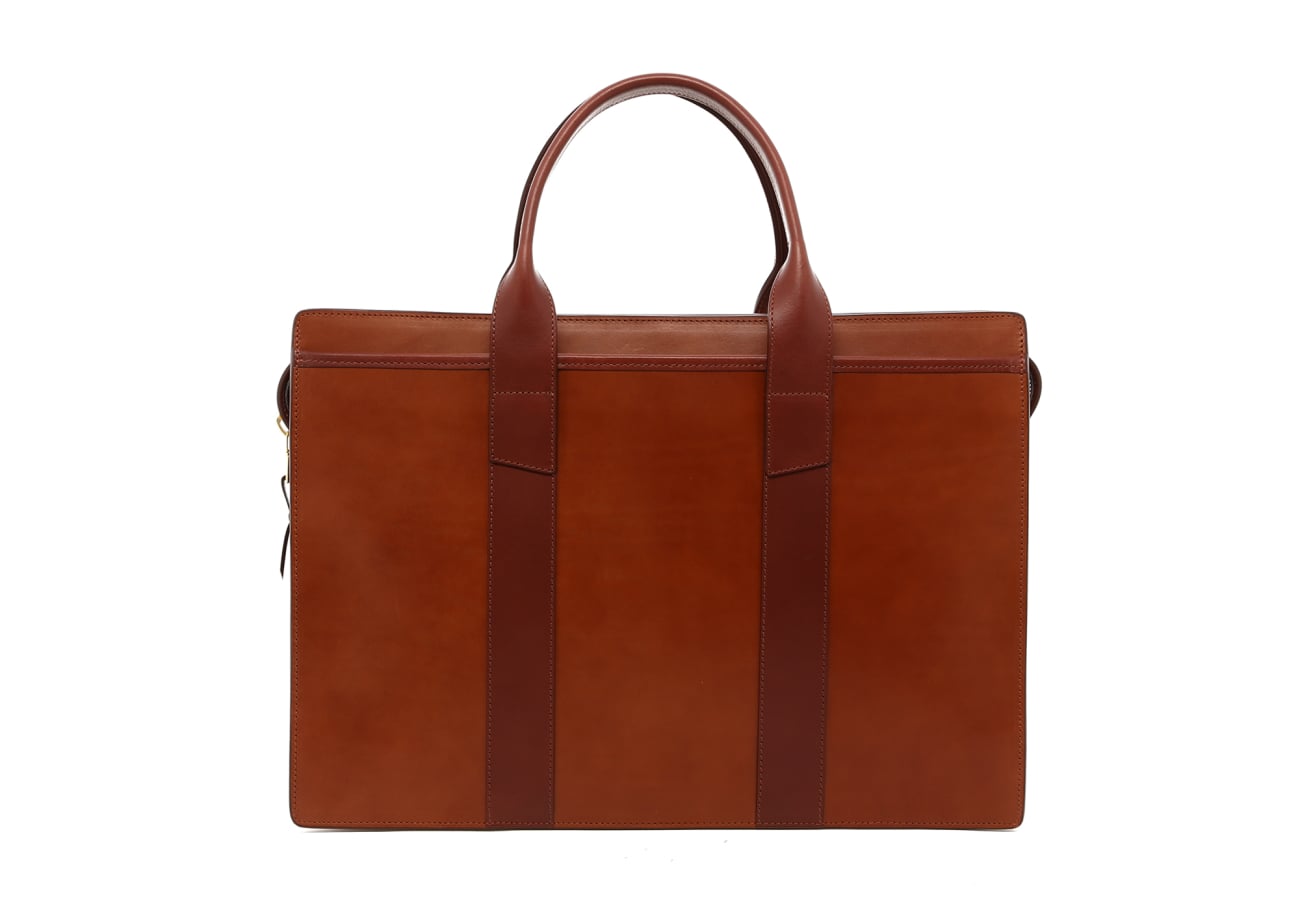 Single Zip-Top Briefcase - Cognac/Chestnut - Belting Leather