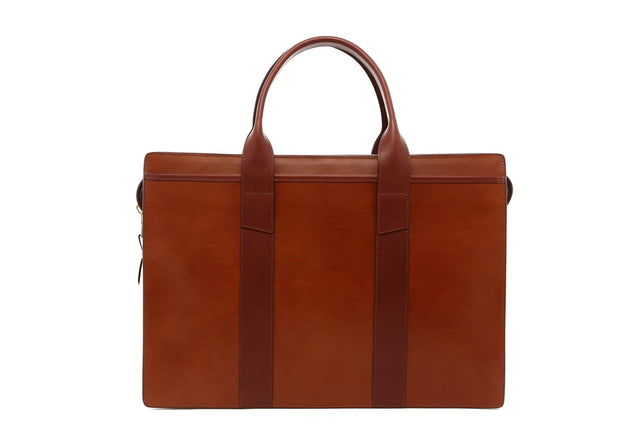Single Zip-Top Briefcase - Cognac/Chestnut - Belting Leather