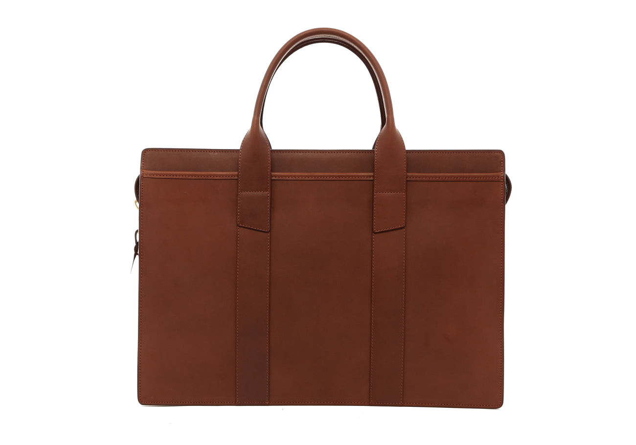 Single Zip-Top Briefcase - Matte Light Brown - Belting Leather