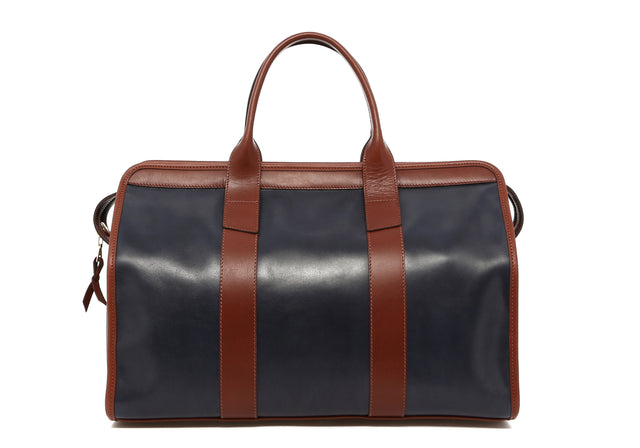 Small Travel Duffle - Dark Denim/Chestnut - Tumbled Leather