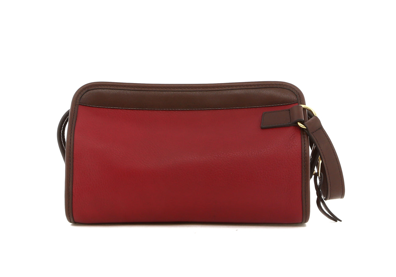 Small Travel Kit - Berry/Chocolate Matte Tumbled Leather - Grey Cordura