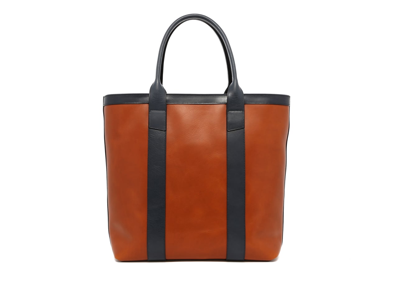 Tall Tote - Amber Brown/Blue - Tumbled Leather