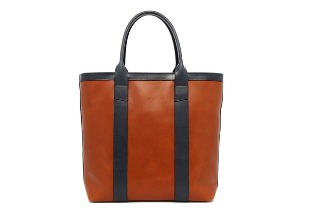 Tall Tote - Amber Brown/Blue - Tumbled Leather