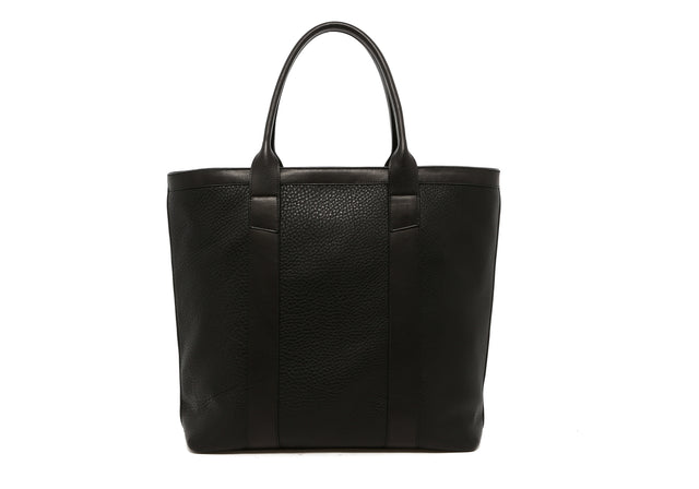 Tall Tote - Black Pebbled Leather - Black Cordura - Zipper Closure