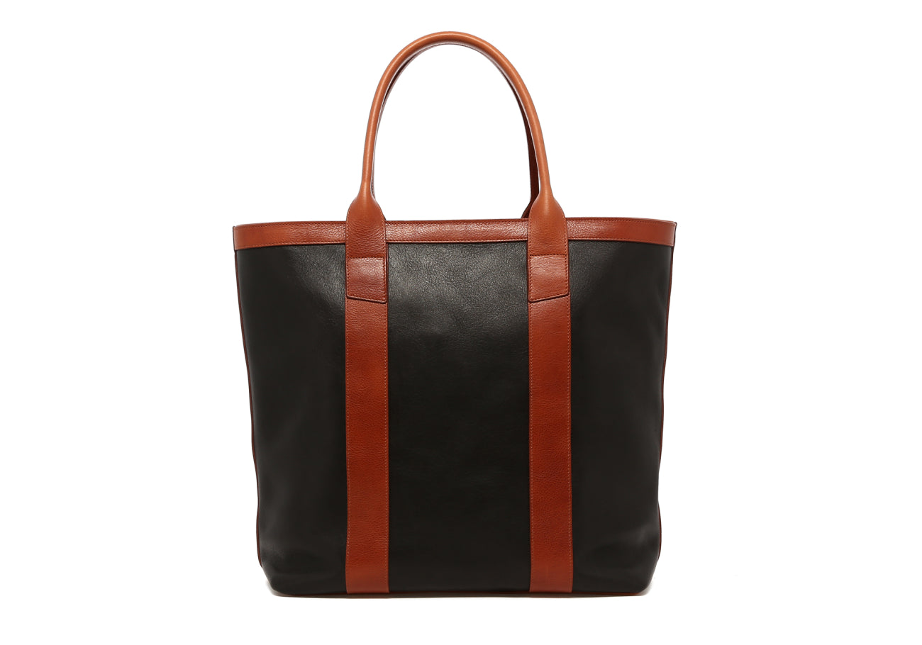 Tall Tote - Black/Cognac - Royal Blue Interior - Zipper Closure