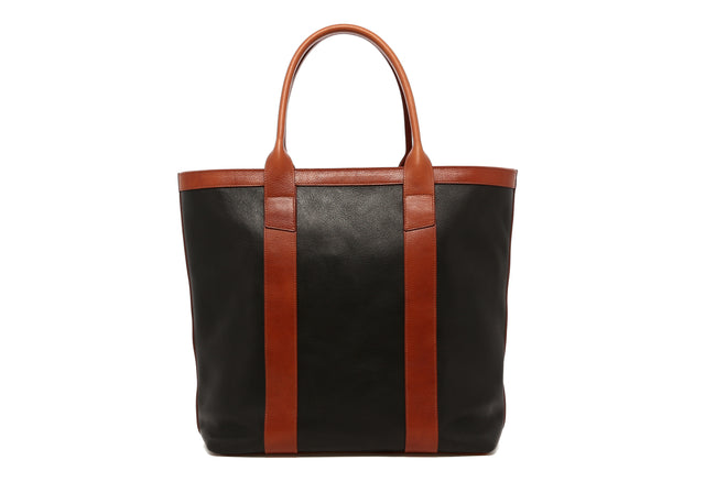 Tall Tote - Black/Cognac - Royal Blue Interior - Zipper Closure