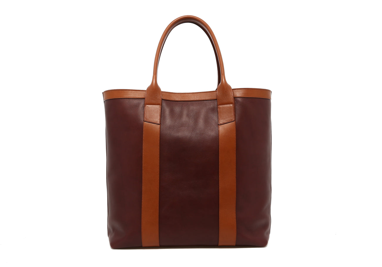 Tall Tote - Burgundy/Cognac Trim - Tumbled Leather
