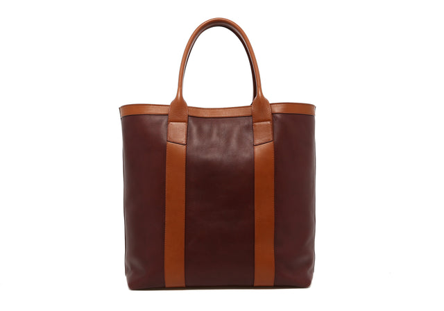 Tall Tote - Burgundy/Cognac Trim - Tumbled Leather