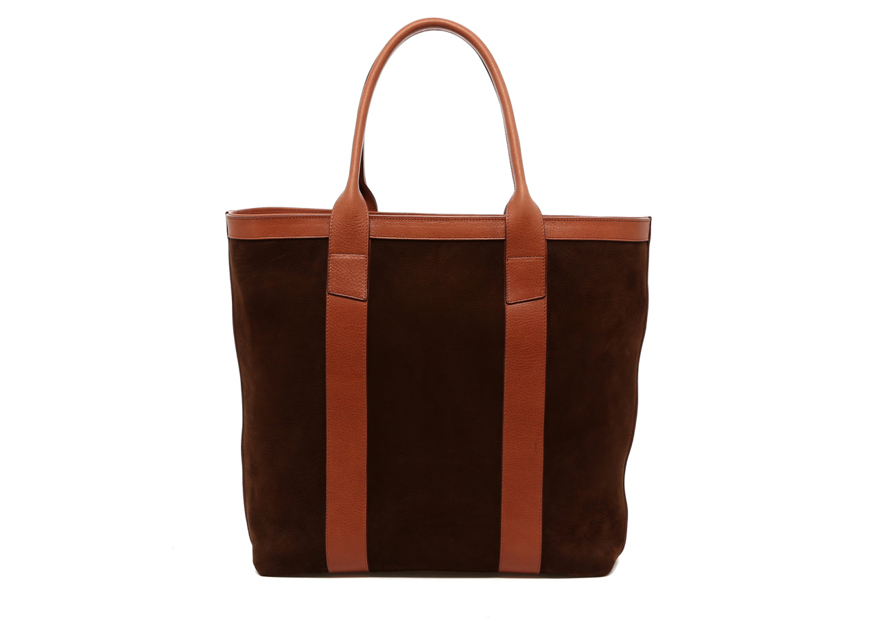 Tall Tote - Chocolate/Amber Brown Trim - Nubuck - Zipper Closure