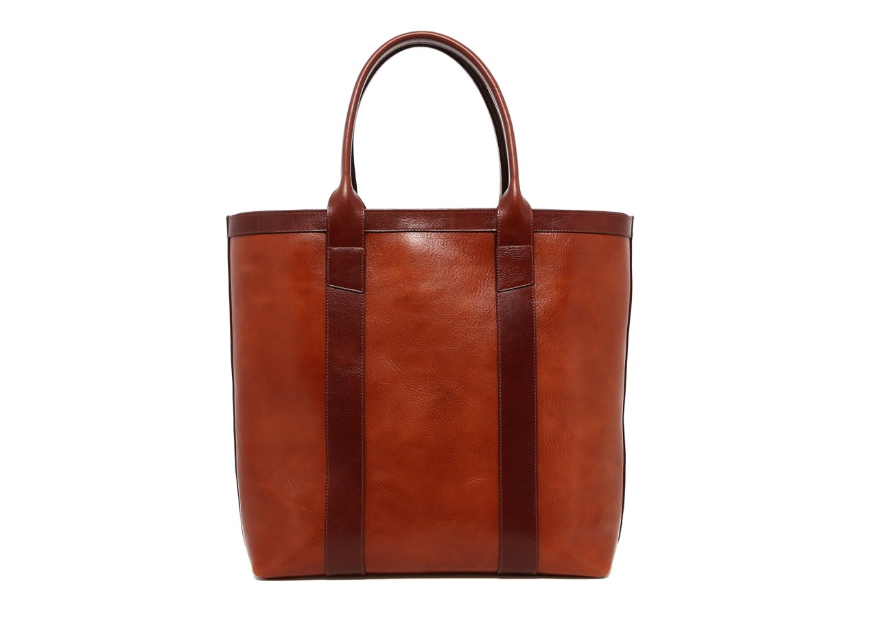 Tall Tote - Cinnamon Stitck/Rum Raisin - Tumbled Leather - Linen Interior - Zipper Closure