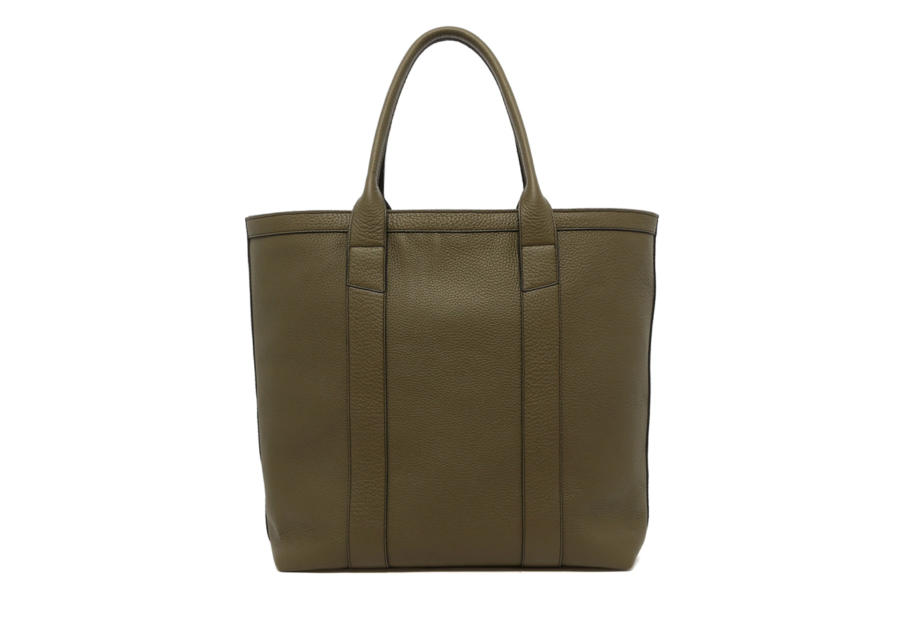 Tall Tote - Light Military - Taurillon Leather - Linen Interior - Zipper Closure